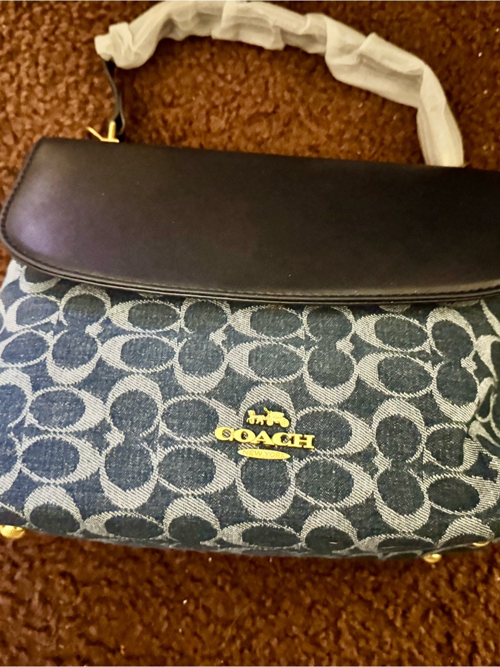 Blue Signature Denim Flap Shoulder Bag - Picture 2 of 11